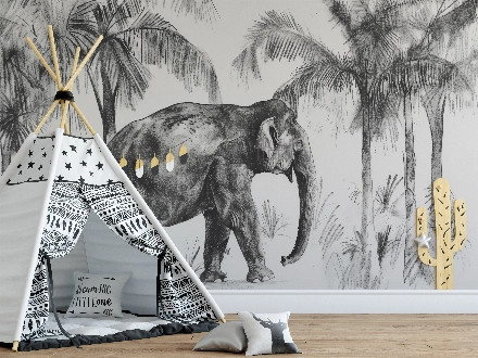 Elephant under palm trees 004